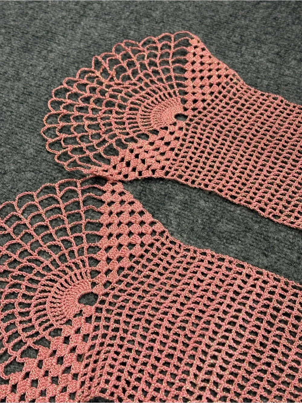 Swedish Crocheted Pink Table Runners Open Pineapple Design